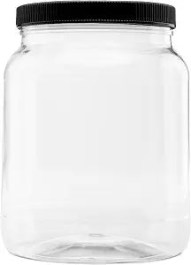 1 Pack - 64 oz (Half Gallon) Plastic Storage Jars with 110-400 Leak Proof Black Lid, Food Grade, BPA Free, Hand Wash Only (64oz, 1pk, BLK)