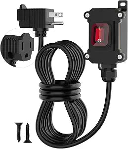 Inline Cord Switch with 10ft 18AWG, 3-Prong Cable Piggyback Plug Power Cord IP67 Waterproof Extension Cord with On/Off Outdoor Light Sturdy and Durable Switch 16A-250V 20A-125V