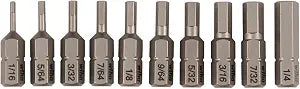 Wiha 72596 10 Piece Bit Set Hex Inch