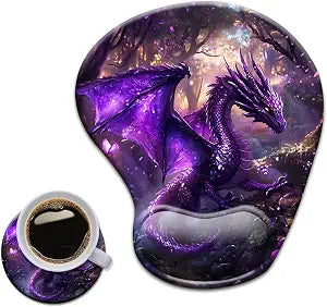 HOPONY Gel Wrist Rest Mouse Pad-Ergonomic Office Mousepad with Wrist Support-Non-Slip,Design Desk Accessories Mat for Home&Game Decor Purple Dragon