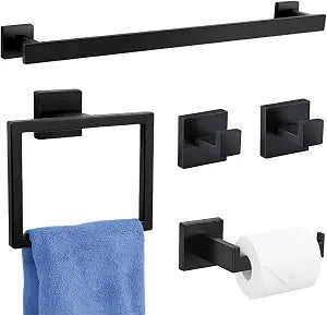 5 Pieces Bathroom Hardware Accessories Set Wall Mounted - Matte Black