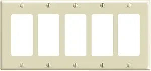 Leviton 5-Gang Decora/GFCI Device Decora Wallplate, Standard Size, Thermoset, Device Mount, 80423-I, Ivory