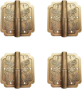 4Pcs Antique Brass Visible Small Hinges, 2x2 Inches Furniture Cabinet Drawer Double Door Removable Hinges