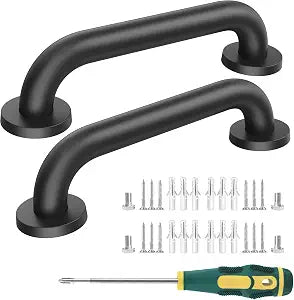 12 Inch Shower Grab Bars, 2 Pack - Anti-Slip Stainless Steel Bathroom Safety Handles for Elderly & Handicap, 304 Steel, Black, Knurled GripBlack 12in-2-Sets