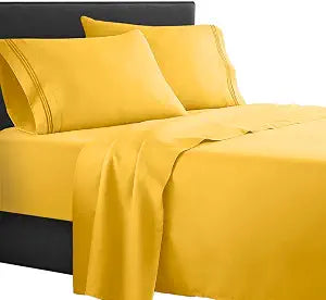 Clara Clark �� Supreme 1500 Collection 4pc Bed Sheet Set - Queen Size, Yellow