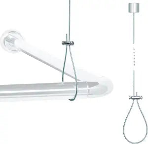Ceiling Mounted Shower Curtain Rod Support  Adjustable 60 Ceiling Suspension Holder for Curved, L-Shaped & Straight Shower Rods, Sturdy Rustproof Stainless Steel Support (Prevents Sagging)