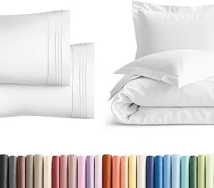 Duvet Cover Full Size Set + 2 Pillowcases with Shams Bundle - Soft Full Size Duvet Cover - Hotel Luxury, Easy Care & Fade Free w/ Zipper Closures & Ties - Comfy, Cozy Breathable Bedding Set (White)