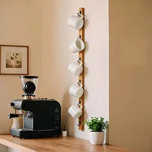 Yohsnor Wall-Mounted Coffee Mug Rack - 6 Hooks Cup Holder for Coffee Bar