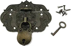 Antique Embossing Decorative Brass Hasp Clasp Latch Lock with Screws for Jewelry Box Ordinary Box Wooden Case Furniture Decoration (Bronze)