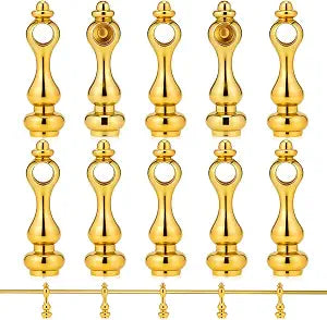Veemoon 10pcs Shelf Railing Bracket Spindles Connectors, Decorative Gold Metal Spindles Shelves Gallery Rails Railing Post End Caps Connector for Wine Cabinet and Cart Craft Projects (Aperture 6 MM)