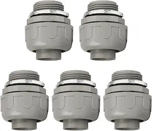 Conduit Connectors, 1 Inch, Straight, Grey, 5-Pack