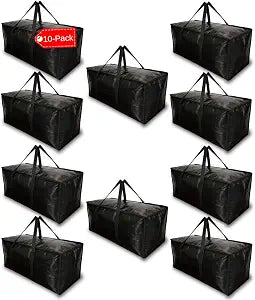 BAG-THAT! 10 - Pack Heavy Duty Large Moving Bag with Strong Zipper and Comfortable Handles Durable & Sturdy Large Storage Bags Totes Bins Packing Moving Boxes College Supplies for Packing