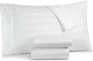 Queen Size Egyptian Cotton Pillowcases Set of 2 ��� 1000 Thread Count Striped Pillow Protector Covers ��� Soft Breathable Hotel Style Pillowcase Set ��� Durable Easy Care ��� White