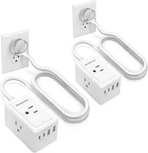 2 Pack Power Strip-3 Widely Spaced Outlets 4 USB Ports(2 USB C Port,PD 20W),1250W/10A with 5Ft Extension Cord, Extension Cord with Multiple outlets, Wall Mount for Home Office,White.