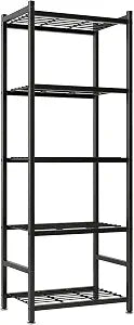 Storage Shelves, 5-Tier Metal Shelving Unit with Leveling Feet, Shelf Organizer for Garage, Kitchen, Pantry and Closet Organization,17.7" x 11.8" x 56.3", Black