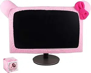 1 Pcs Cute Cat Ear Computer Monitor Cover, Kawaii Pink Dustproof Screen Protector for 20-29 Inch Display, Soft Elastic Fabric Monitor Dust Cover for Girl Gamers, Home Office Desk Decor