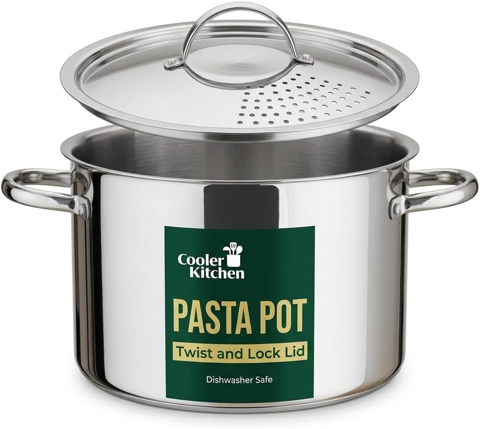 Stainless Steel Pasta Pot with Strainer Lid - 5.5 Quart Large Spaghetti Pot