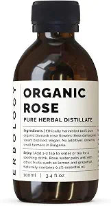 Erbology Organic Rose Water 3.4 fl oz - Distilled from Damask Rose - Premium Food Grade Hydrolate of Rose - Soothes, Hydrates and Calms - Non-GMO - Recyclable Glass Bottle