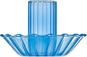 Slant Collections Taper Candle Glass Holder Candlestick Holder, 3.5" Diameter, Blue