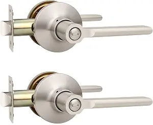 GOBEKOR 2 Pack Brushed Nickel Door Levers,Heavy Duty Privacy Door Handles with Lock,Sleek Round Interior Door Handle for Bedroom and Bathroom with No Key