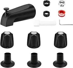 Matte Black 3 Knob Shower Bathtub Faucet Set,Shower Knobs and Bath Tub Spout Kit,Compatible with Price Pfister Verve 3 Handle Tub Shower Faucet Set,for 1/2" and 3/4" Male Threaded Connections