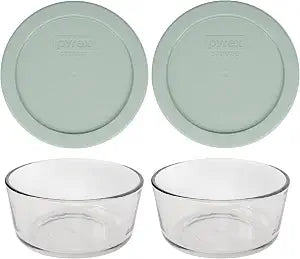 Pyrex 7201 4-Cup Glass Food Storage Bowls with Tranquil Green Lids, 2-Pack | Meal Prep, Organization & Food Storage | BPA-Free, Dishwasher Safe | Made in USA