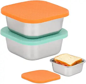 2 Pack Stainless Steel Sandwich Containers & Box, Food Storage, Orange/Blue