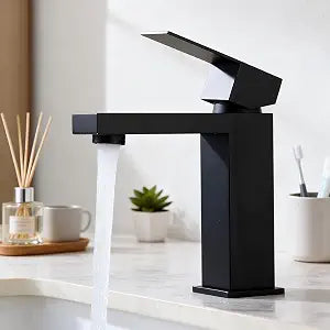 Black Bathroom Faucets One Hole Sink Faucet Single Handle 1 Hole Vanity SUS304 Stainless Steel Faucet for Bathroom Sink Matte Black Bathroom Faucet, SF3-BK