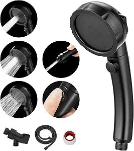 MIAOHUI High pressure Shower Head with On Off Switch, Black