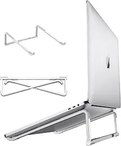 Laptop Stand for Desk - Foldable, Lightweight Aluminum Laptop Riser Holder, Portable Stand for 10-15.6 Laptops, Prevents Overheating with Non-Slip Rubbers, Travel-Friendly, Ergonomic Design