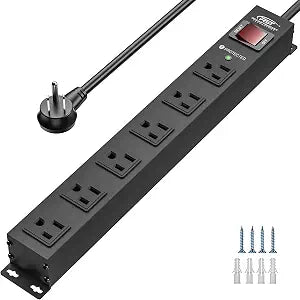 CRST 6 Outlet Heavy Duty Metal Power Strip with Switch 15A/1875W, 6FT Cord