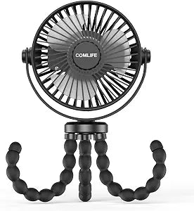 COMLIFE Baby Stroller Fan, Rechargeable Battery Operated, Max 10Hrs Cooling, 3 Speeds, 360 Rotate USB Desk Fan, Flexible Tripod Clip On Fan for Stroller Car Seat Crib Treadmill Golf Cart