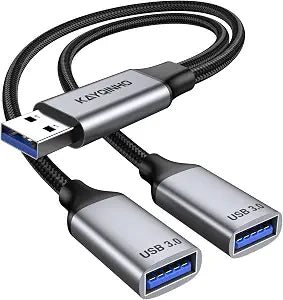 USB 3.0 Splitter 1 in 2 Out, USB Splitter Y Cable, USB Male to 2 Female Cable for PC, Tablet, Laptop, MacBook, Keyboard, PS4, PS5, Mouse, FlashDrive, LED, Etc.