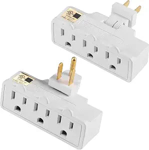 3 Outlet Wall Adapter, UL Listed 3-Prong Grounded 180 Degree Swivel Wall Plug Adapter Adjustable 3 Way Outlet Extender Tap,White (White, 2 Pack)