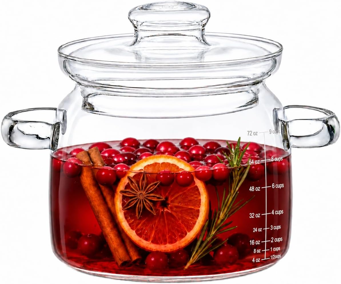 2.5-Quart Glass Cooking Pot with Lid and Measuring Marks for Stovetop