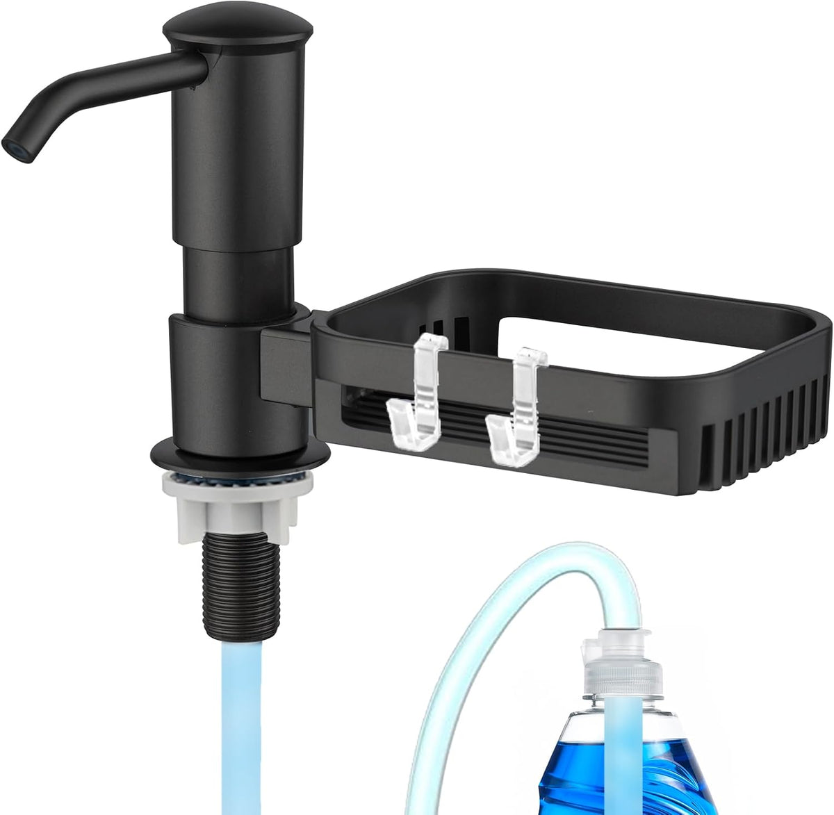 Soap Dispenser for Kitchen Sink with Sponge Holder, Black