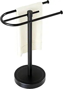 Towel Holder Stand, Stainless Steel Hand Towel Holder Rack for Bathroom Countertop, C-Shape Free Standing Towel Bar Holds 2 Towels for Bathroom Kitchen Countertop, Matte Black