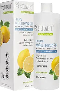 StellaLife Wellness Herbal Mouthwash ��� Natural Hydrating Alcohol-Free Oral Solution for Halitosis/Bad Breath Relief (Not Vega Rinse) Lemon Mint