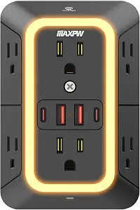 Maxpw Outlet Extender, Surge Protector, 3-Sided Night Light Power Strip,ETL