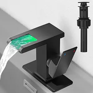 Hoimpro LED Bathroom Faucet 1 Hole, Single Handle Black Sink Faucets