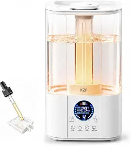KZF Humidifiers for Bedroom, 4L Cool Mist Humidifier for Large Room, 40H Runtime, Top Fill, Sleep Mode, Oil Diffuser, 28dB Quiet, LED Display, Humidity Control, Air Humidifier for Baby Plants