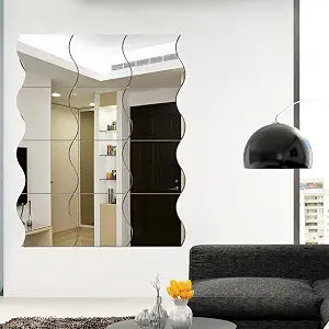 12PCS Wavy Mirror Wall Stickers Decor, 3D Art DIY Home Decorative Acrylic Mirror for Home Living Room Bedroom Sofa TV Setting Wall Decoration Decor(6.3 * 6.7inches)