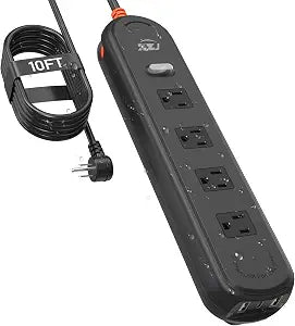 Outdoor Waterproof Power Strip IPX6, 10FT Extension Cord with 4 AC & 3 USB