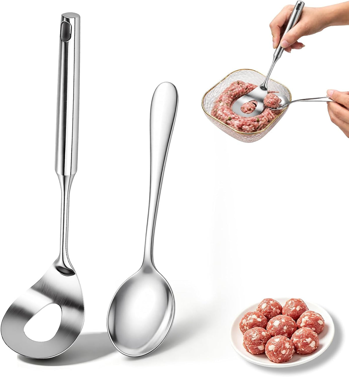 Stainless Steel Meatball Maker Spoon Set, 2-in-1 Meatball Scoop Ball Maker
