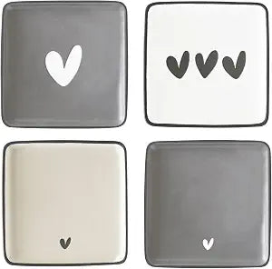 Santa Barbara Design Studio Sippin' Pretty 4-Pack Ceramic Appetizer Plates, 4.5-Inch Square, Hearts