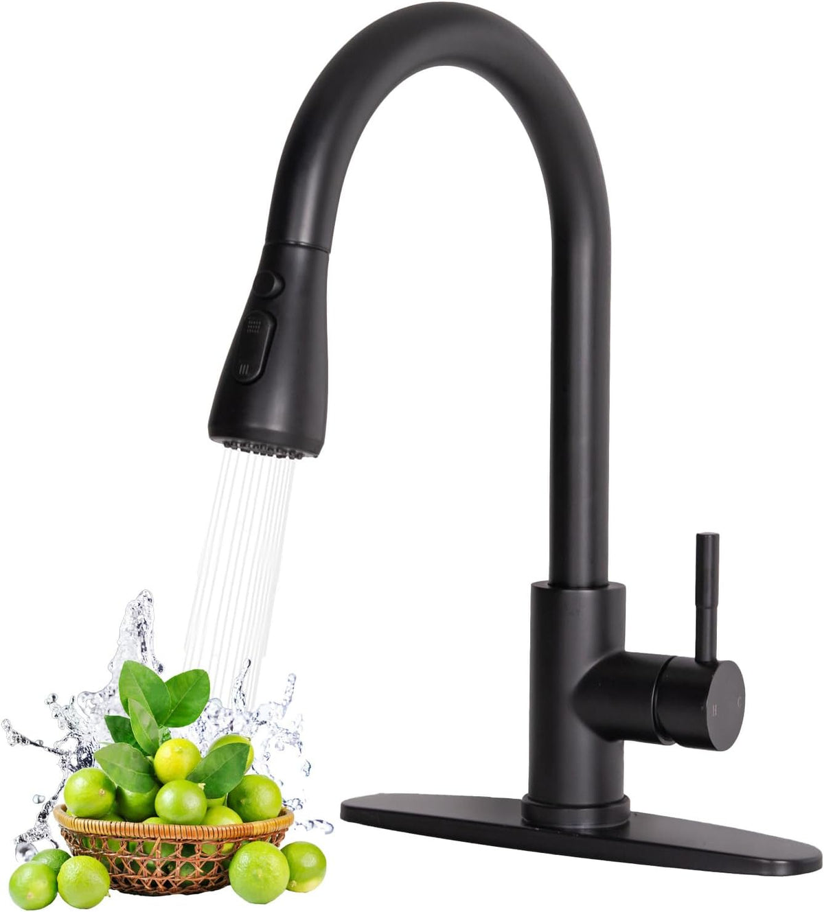 HOTIS Matte Black Kitchen Faucet, with Pull Down Sprayer, High Arc Design