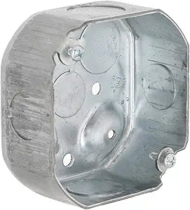 Hubbell-Raco 127 Octagon Box, 4-Inch, Raised Ground 1-1/2-Inch Deep 1/2-Inch and 3/4-Inch Side Knockouts, 4 in, Gray Finish