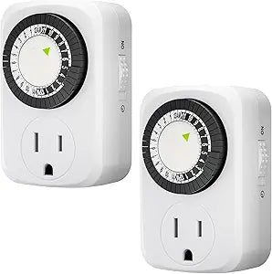 HBN Indoor Mini 24-Hour Mechanical Outlet Timer, for Electrical Outlets, 30 Minute Intervals, 3-Prong, 2-Pack, Light Timer for Indoor Lighting, ETL Listed