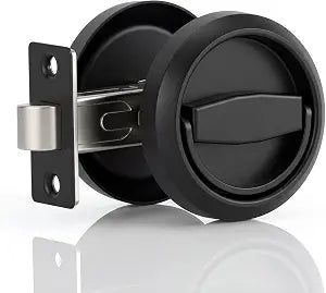 Low Profile Door Knob  Easy Install Flush Flat Design for RV, Closet, Bathroom & Narrow Space, No Key Passage Latch for Standard US Interior Doors, 1 Pack Matte Black