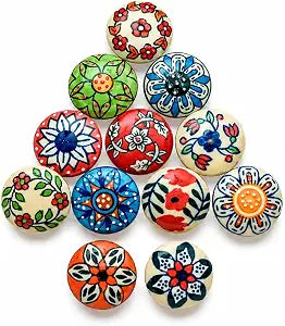 JGARTS 12 x Mix Vintage Look Flower Ceramic Knobs Door Handle Cabinet Drawer Cupboard Pull (12 Flat)
